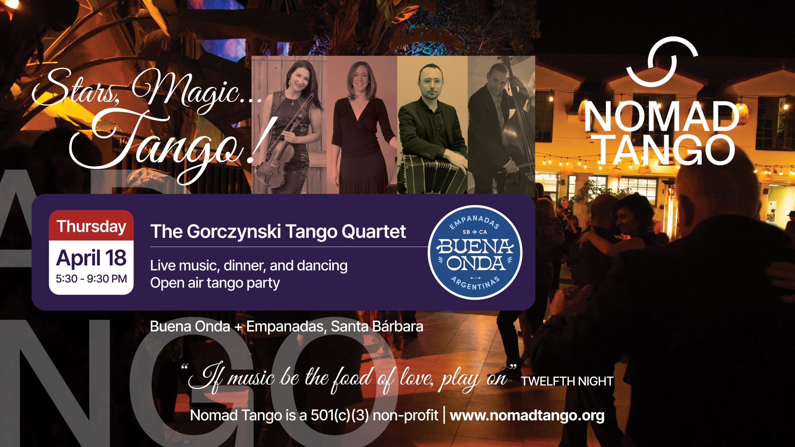 Nomad Tango opens its Fourth Season with another local favorite: Noches de Tango at Buena Onda & Empanadas