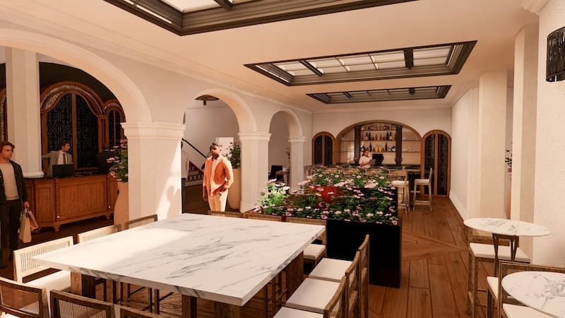 Rendering of upgrades to be made at Hotel Santa Barbara's lobby (courtesy)