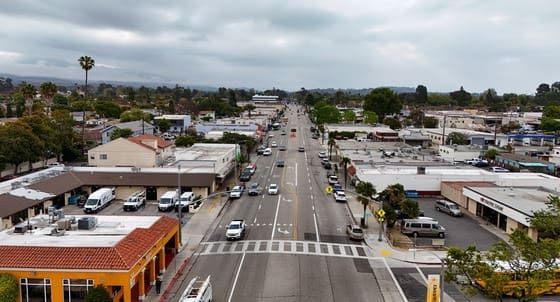 Aerial view of Hollister Ave in Old Town Goleta (courtesy)