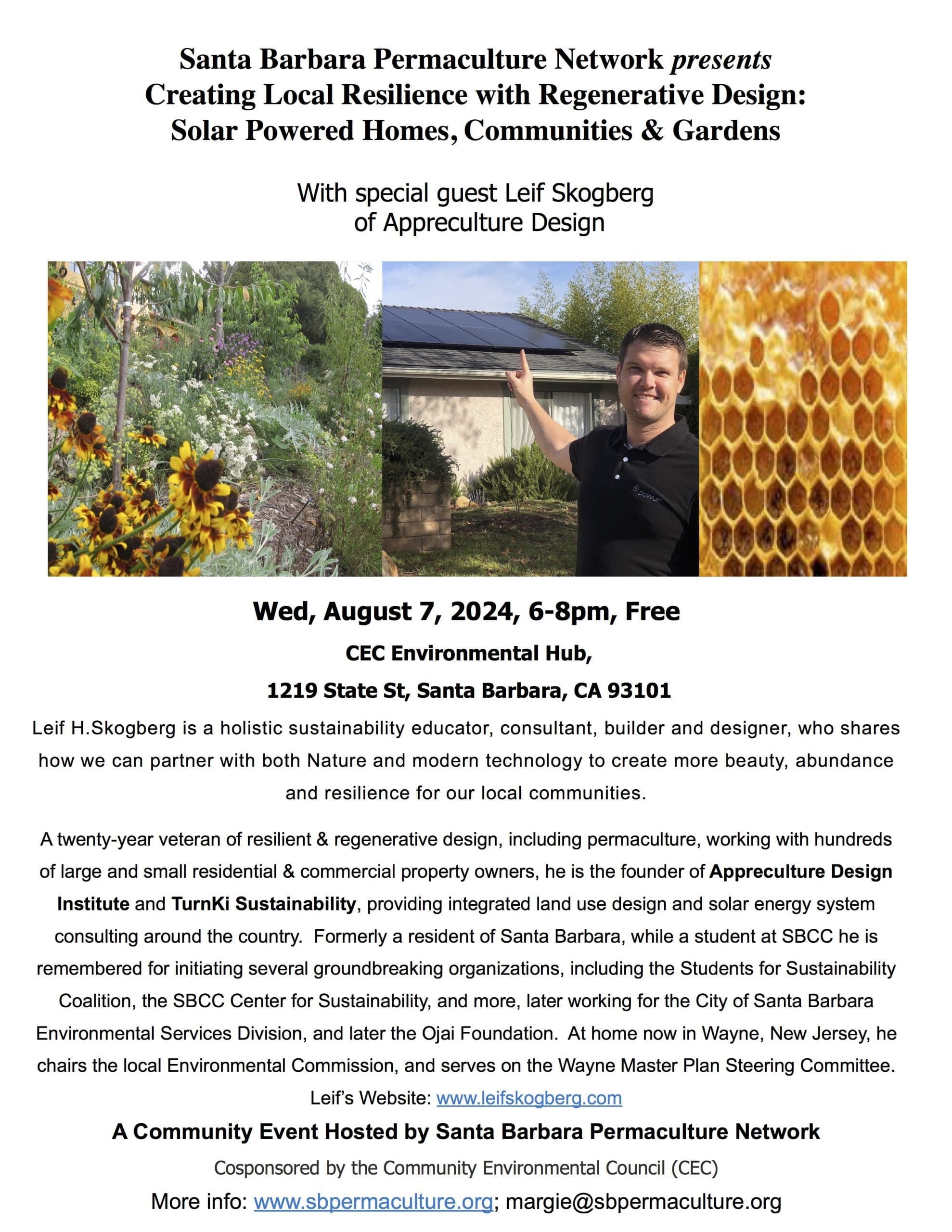 Creating Local Resilience with Regenerative Design: Solar Powered Homes, Communities & Gardens  With special guest Leif Skogberg  