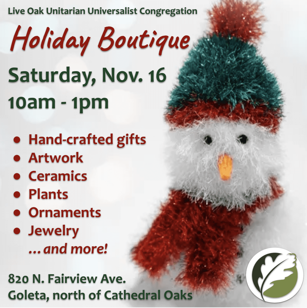 Holiday Boutique at Live Oak UU Congregation