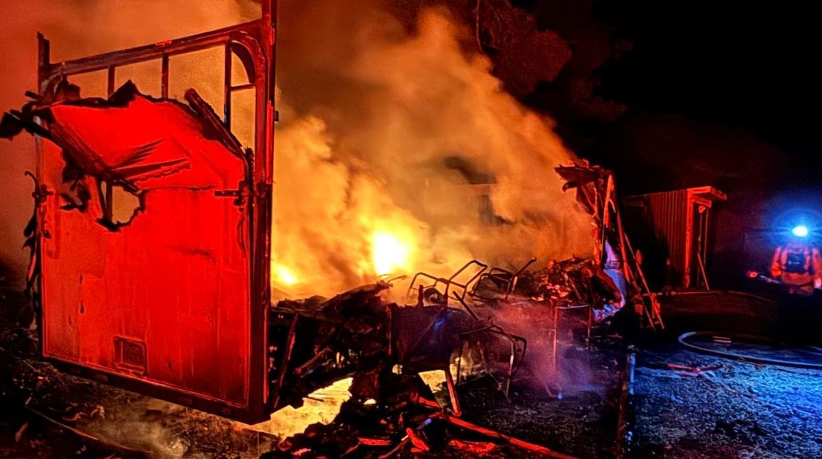 A single travel trailer was engulfed in a fire on October 12, 2025. Image Source: San Luis Obispo County Fire Department.