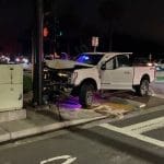 A vehicle crashed into a traffic pole in San Luis Obispo County on December 20, 2025. Image Source: Facebook/San Luis Obispo Police Department