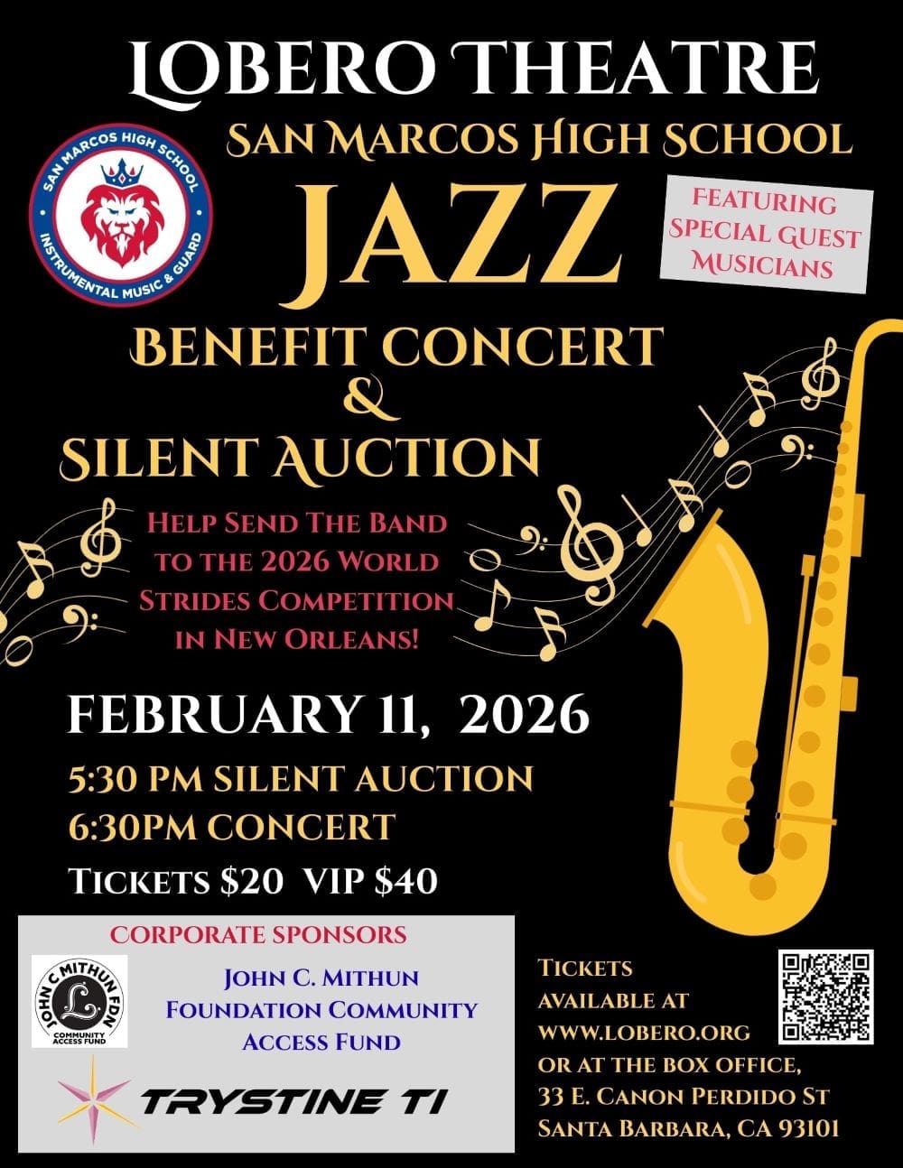 San Marcos High School Jazz Band Hosts Benefit Concert at the Lobero Theatre