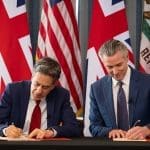 Governor Gavin Newsom and U.K. Secretary of State for Energy Security and Net Zero, Ed Miliband, signed an MOU deepening cooperation on climate. Image Source: Governor Gavin Newsom newsroom