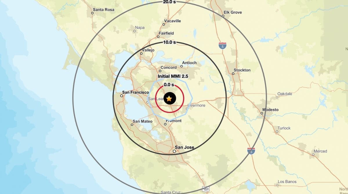 Affected areas from the 4.2 magnitude quake. Image Source: USGS website
