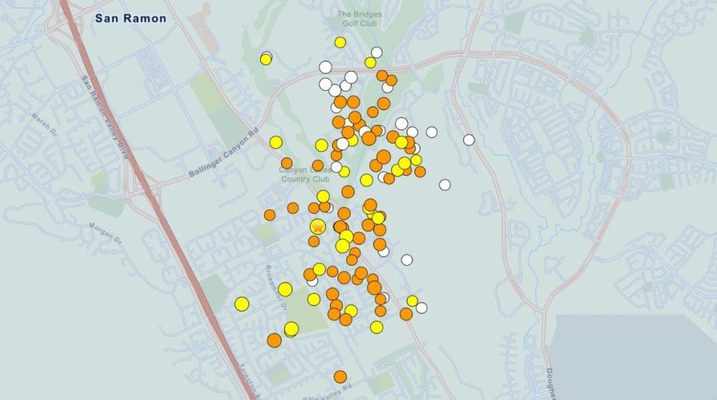 Swarm of earthquakes in San Ramon. Image Source: USGS website