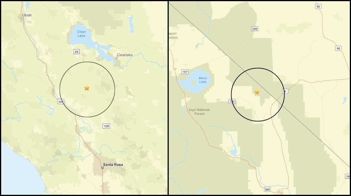 Epicenters of The Geysers and Benton earthquakes on March 11, 2026. Image Source: USGS website