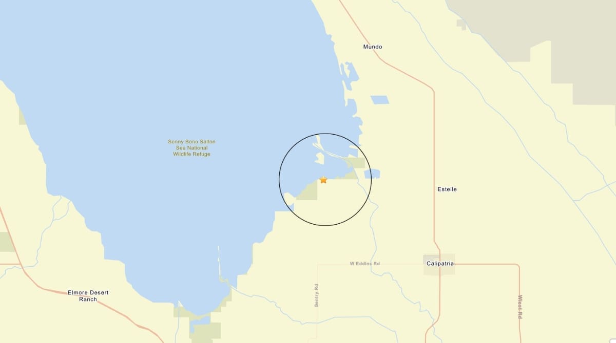 A 2.2-magnitude earthquake was recorded near Niland on March 10, 2025. Image Source: USGS