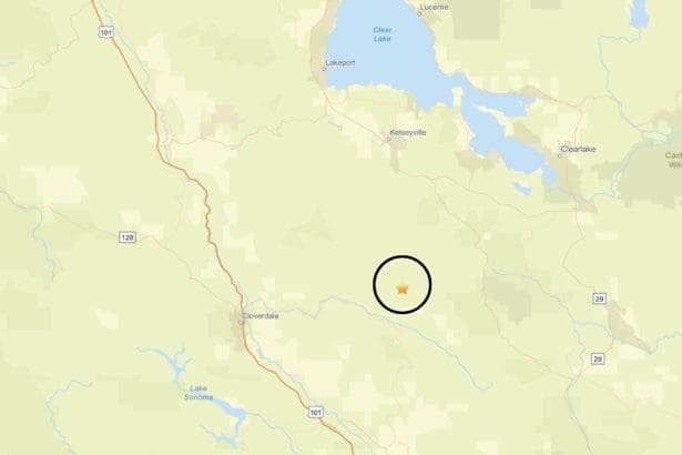 Location of the magnitude 2.8 earthquake near Cobb on April 12, 2026. Image Source: USGS website