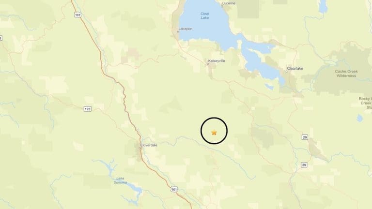 Location of the magnitude 2.8 earthquake near Cobb on April 12, 2026. Image Source: USGS website