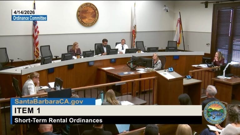 Screengrab of the City of Santa Barbara Ordinance Committee meeting on April 14, 2026. Image Source: City of Santa Barbara/YouTube