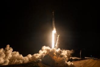 A Falcon 9 launch from Vandenberg Space Force Base on April 10, 2026. Image Source: SpaceX/X