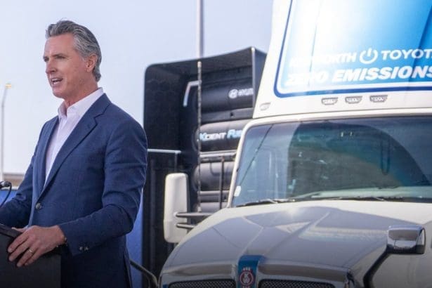 California will launch a $1 billion rebate program for electric commercial trucks. Image Source: Governor Gavin Newsom/X