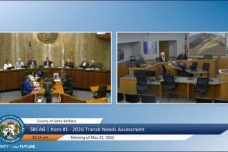 Screengrab of the Santa Barbara County Association of Governments meeting on May 21, 2026. Image Source: County of Santa Barbara/YouTube