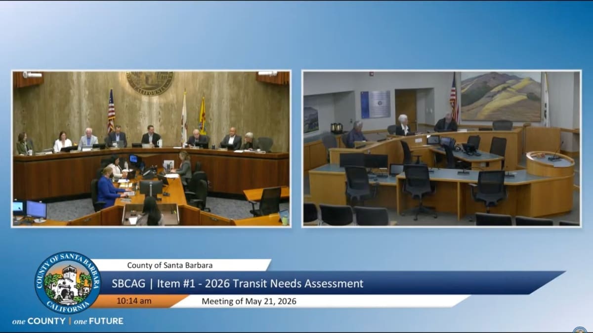 Screengrab of the Santa Barbara County Association of Governments meeting on May 21, 2026. Image Source: County of Santa Barbara/YouTube