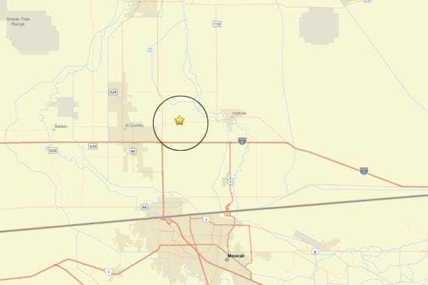 A 2.7-magnitude earthquake occurred near El Centro on May 19, 2026. Image Source: USGS
